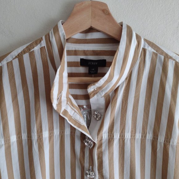 SALE! NWT JCrew Striped Blouse size 14 Latte White Fun Button details - Picture 4 of 11